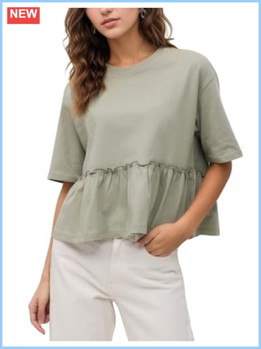 Womens Cropped Peplum Babydoll Ruffle Short Sleeve T-Shirt Casual Work Top